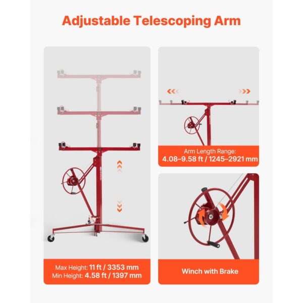 VEVOR Plattenheber bis max. 68 kg, 3353 mm Höhe, Gipskartonheber mit verstellbarem Teleskoparm – Bild 3