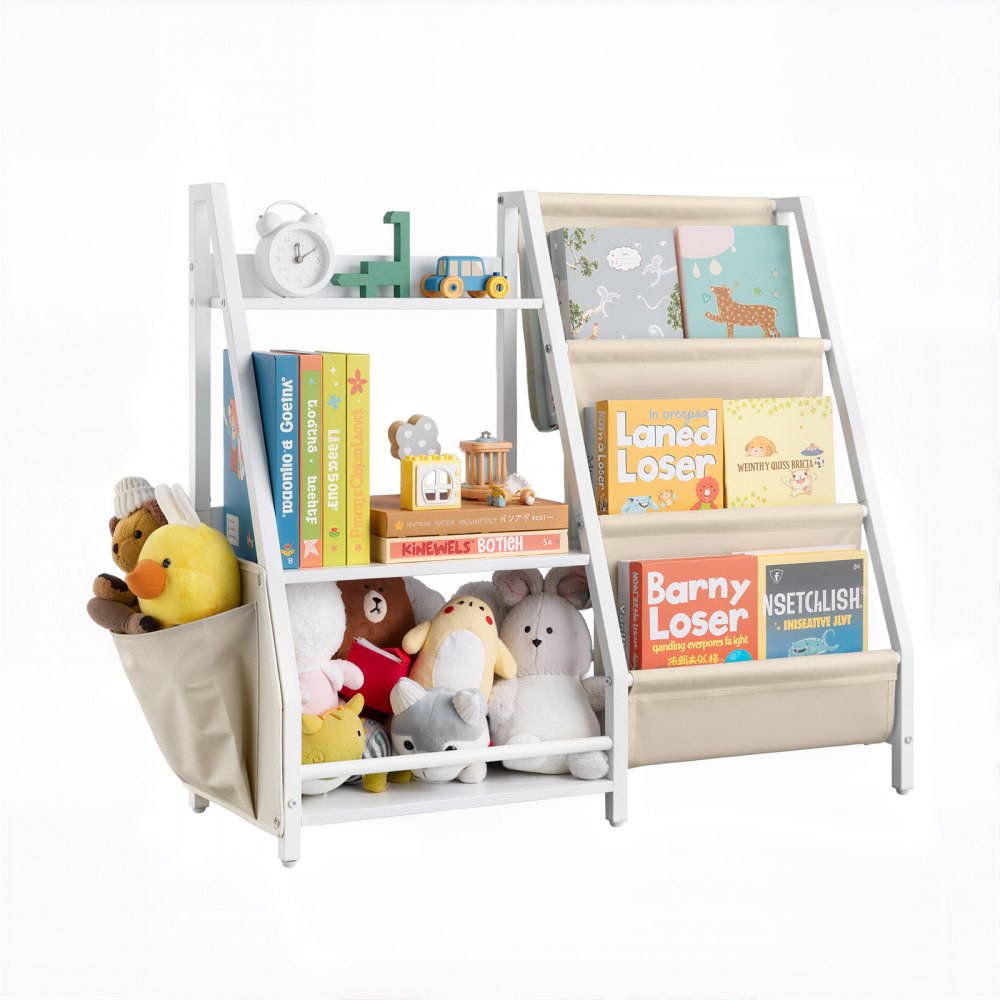 VEVOR Kinderbücherregal Spielzeugaufbewahrung für Kleinkinder Bücherregal mit Stofffächern & Seitentasche