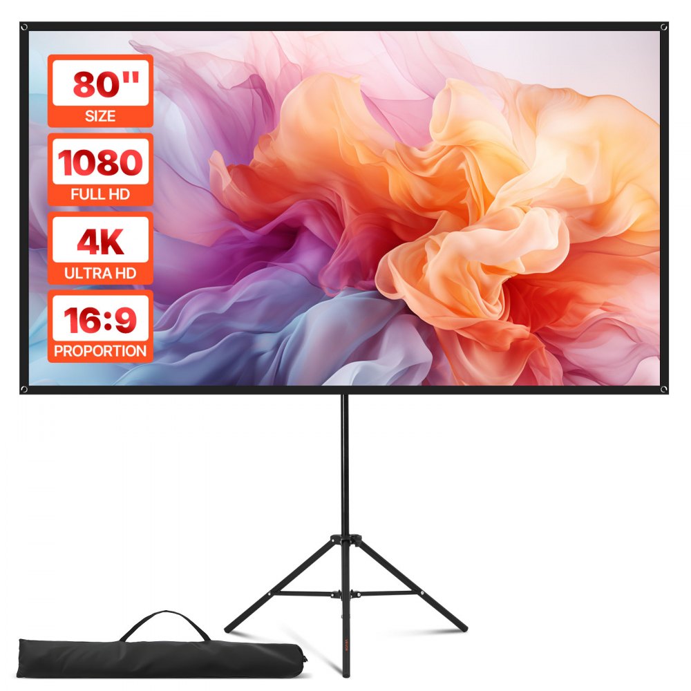 VEVOR Projektionsleinwand Stativleinwand (80 Zoll) mit 160° Weitwinkel