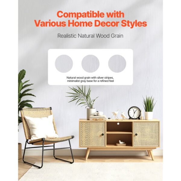 VEVOR Tapete selbstklebend, 45 cm x 10 m, Klebefolie mit weißer Holzoptik – Bild 2