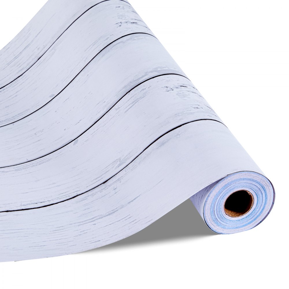 VEVOR Tapete selbstklebend, 45 cm x 15 m, Klebefolie mit weißer Holzoptik