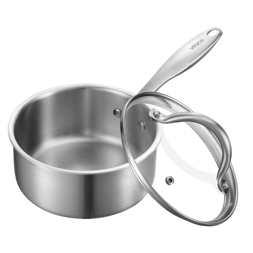 VEVOR Kochtopf Kasserolle Stielkasserolle 1,42 L mit Glasdeckel, Suppentopf Gemüsetopf mit ergonomischem Griff