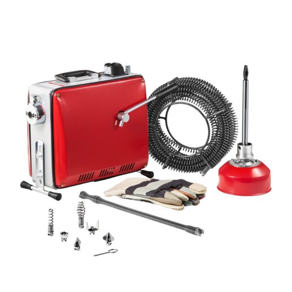 VEVOR Elektrische Rohrreinigungsmaschine, 400 W, 1400 U/min, 20 m x 16 mm & 5 m x 9,5 mm Federkabel