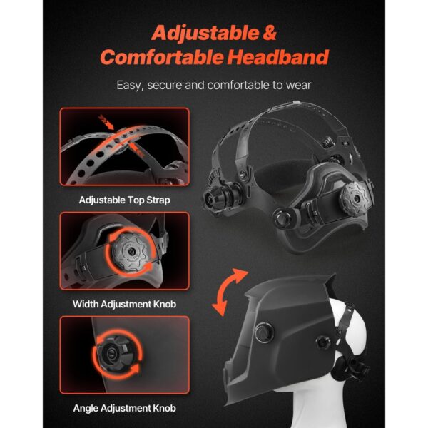VEVOR Automatik Schweißhelm, 93x42,9 mm True Color, 2 Lichtbogensensoren – Bild 5