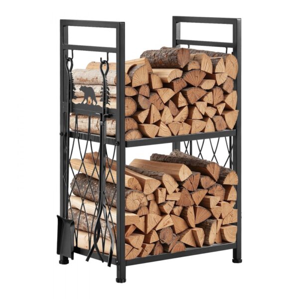 VEVOR Kaminholzregal, 455x330x765 mm, 2-stufiger Brennholzhalter mit Kaminbesteck VEVOR Kaminholzregal, 455x330x765 mm, 2-stufiger Brennholzhalter mit Kaminbesteck