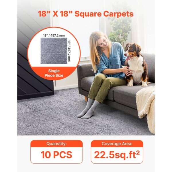 VEVOR Teppichfliesen 457,2 x 457,2 x 12 mm, 10er-Pack, selbstklebender Teppichboden mit Fläche von 2,0 m² – Bild 2