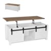 VEVOR Lift Top Couchtisch 120 cm, rustikaler Kaffeetisch mit Scheunentor & verstecktem Staufach