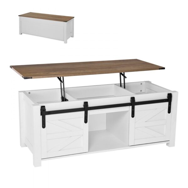VEVOR Lift Top Couchtisch 120 cm, rustikaler Kaffeetisch mit Scheunentor & verstecktem Staufach
