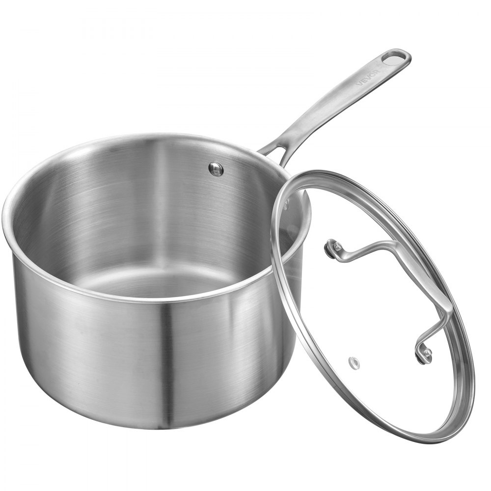 VEVOR Kochtopf Soßentopf 3,79 L mit Glasdeckel, Suppentopf Gemüsetopf mit ergonomischem Griff