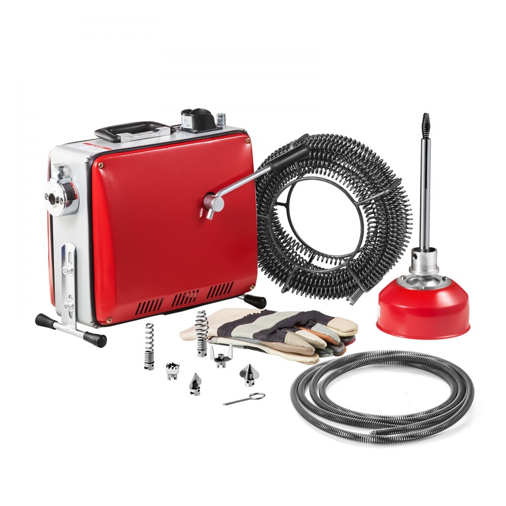 VEVOR Elektrische Rohrreinigungsmaschine, 390 W, 1400 U/min, 12 m x 16 mm & 8 m x 9,5 mm Federkabel