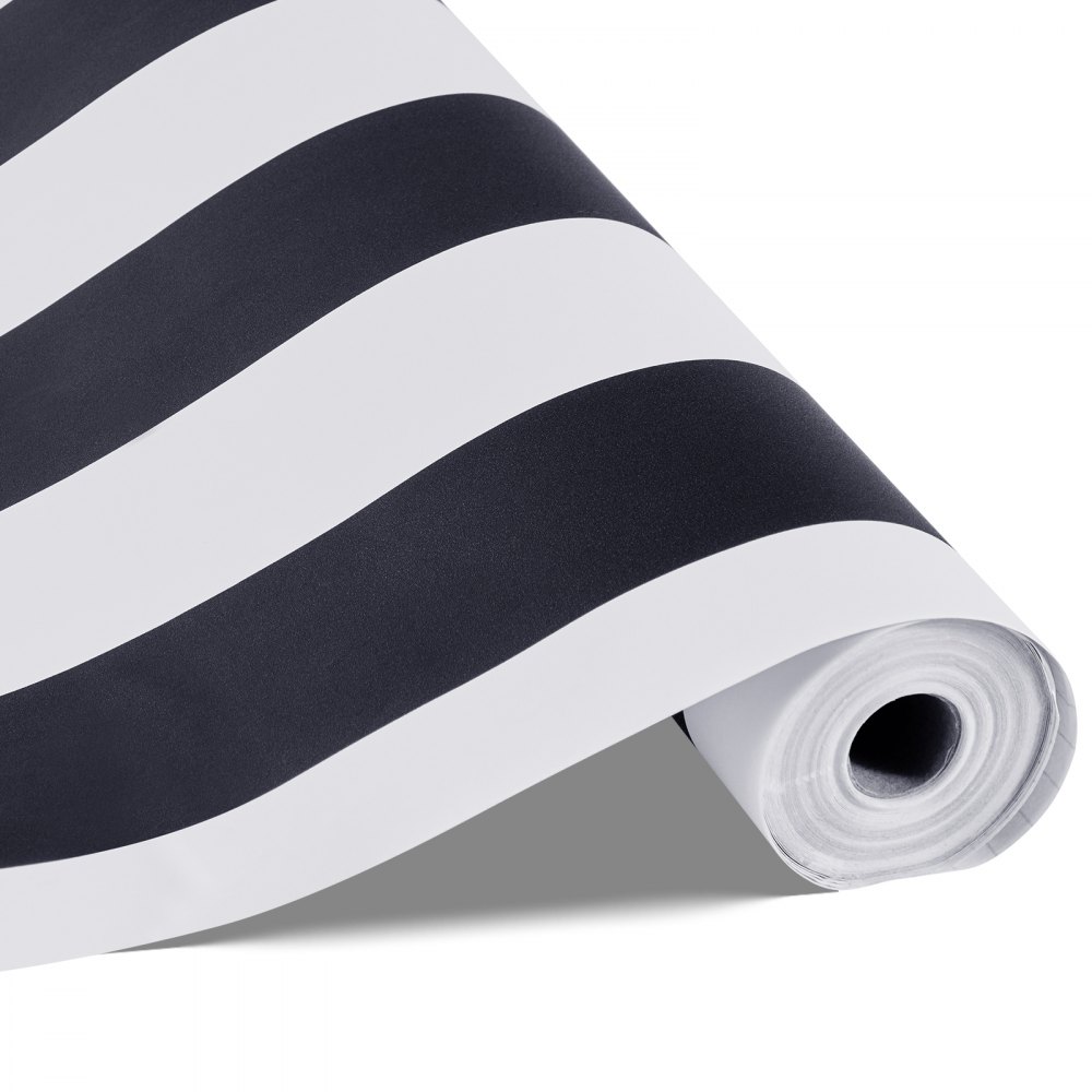VEVOR Tapete selbstklebend, 45 cm x 15 m, Klebefolie mit Streifen in Schwarz-Weiß