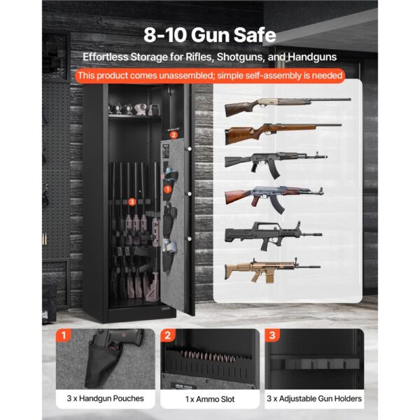 VEVOR Waffenschrank Gewehrschrank mit Schnellzugriff & 3 Pistolenfächern & verstellbaren Halterungen, Schwarz – Bild 2