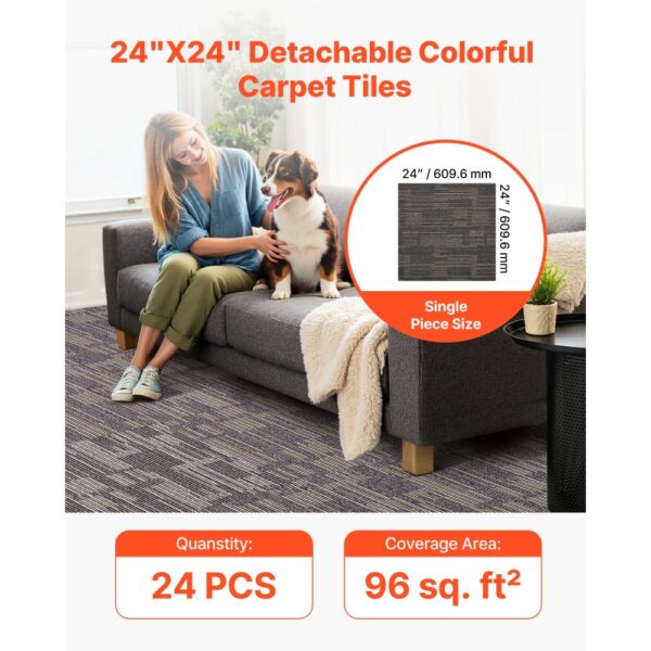 VEVOR Teppichfliesen 609,6 x 609,6 x 6 mm, 24er-Pack, modularer Teppichboden mit Fläche von 9 m² – Bild 2