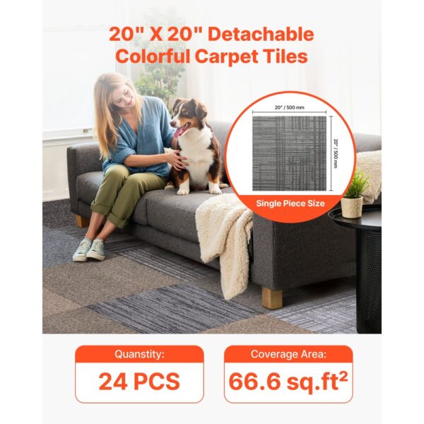 VEVOR Teppichfliesen 500 x 500 x 6 mm, 24er-Pack, selbstklebender Teppichboden mit Fläche von 6,2 m² – Bild 2