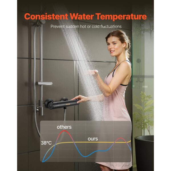 VEVOR Duscharmatur mit Thermostat Brausemischer Duschhahn mit 38 °C Sicherheitsschloss – Bild 2