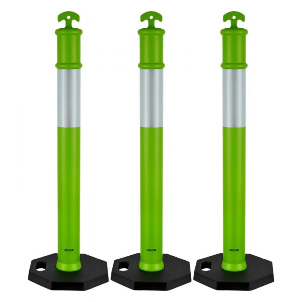 VEVOR Verkehrsleitpfosten Leitpfosten 3 Stk. (114 cm) mit beschwertem Sockel & Reflektorstreifen, Parkplätze