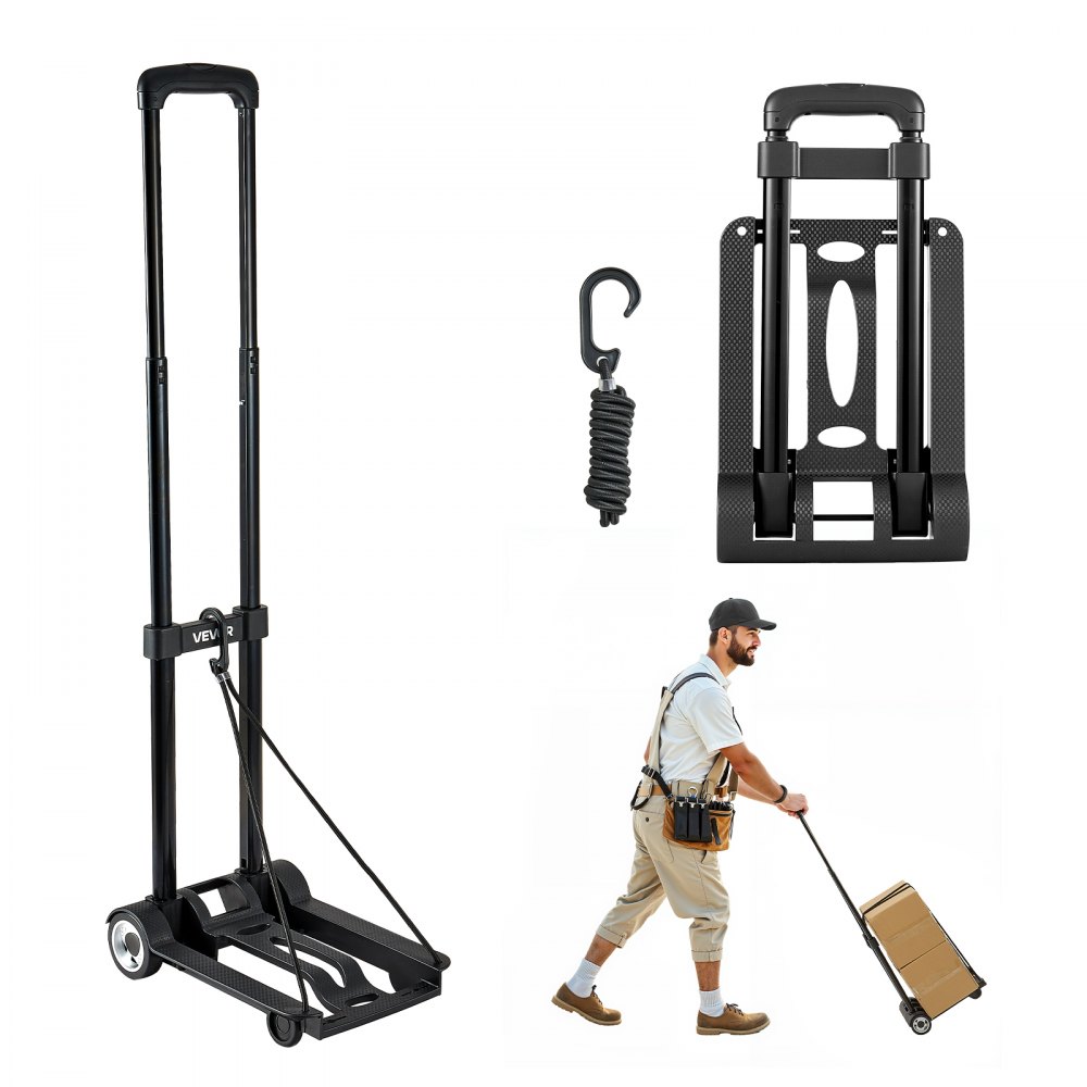VEVOR Sackkarre klappbar, 50 kg Tragkraft, Transportkarre mit 2 Rädern & 1 elastischem Seil