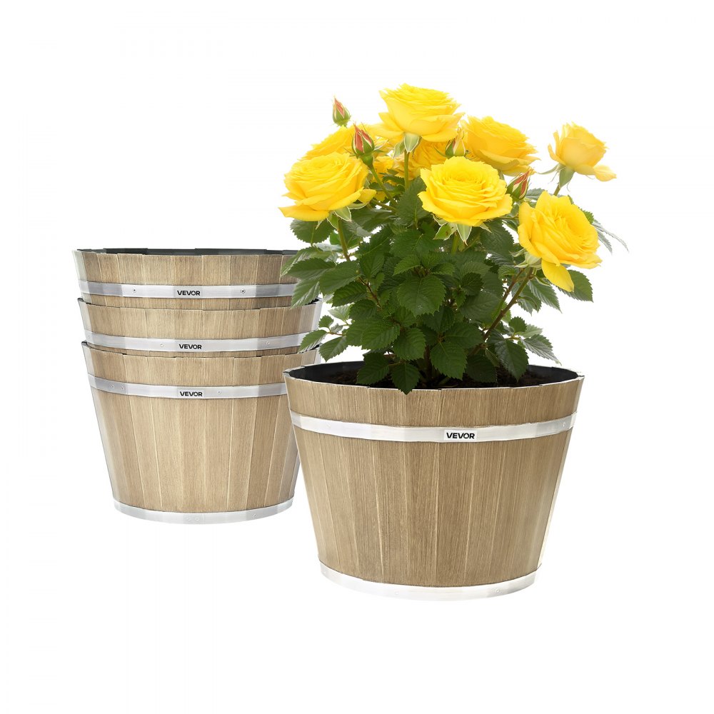 VEVOR Blumentöpfe 300 x 210 mm, 4er-Pack Whiskyfass-Pflanzgefäße mit Drainagelöchern, Garten