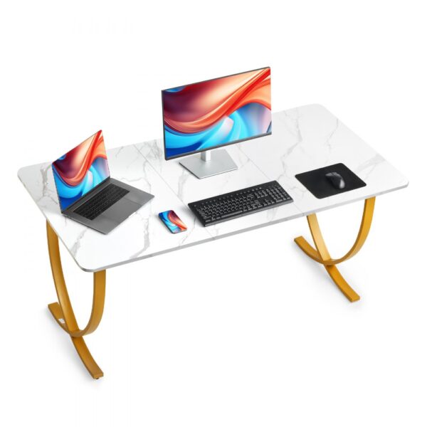 VEVOR Computertisch Bürotisch Schreibtisch (160 x 80 cm Tischplatte), Weiß Gold
