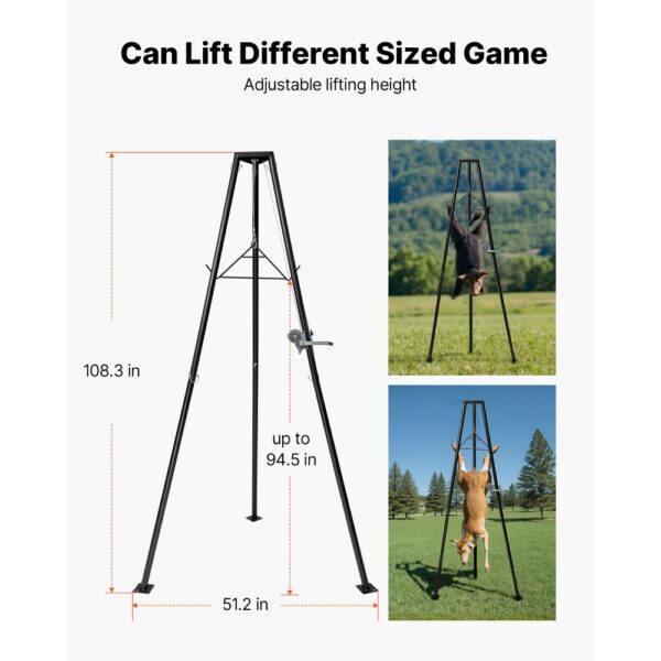 VEVOR Game Hoist, 227 kg Tragkraft, Jagd-Wildhebezeug mit Seilwinde und Gambrel, 1300 x 1100 x 2750 mm – Bild 4