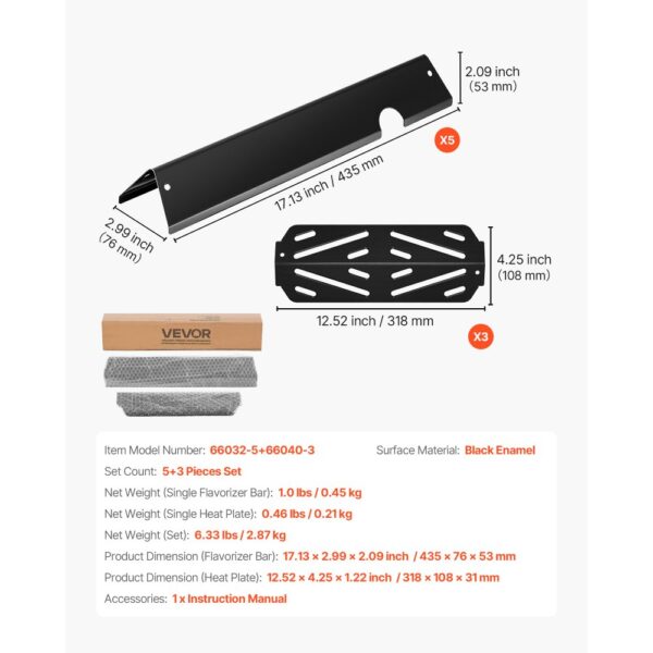 VEVOR 5 Flavorizer Bars (435 mm) + 3 Heizplatten (318 mm), E/S 325s, ES/SX 325s – Bild 2