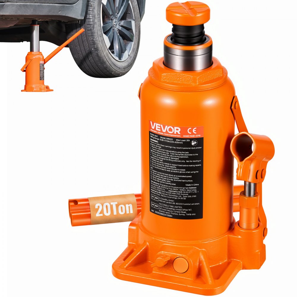 VEVOR hydraulischer Wagenheber Flaschenwagenheber 20 t 225–435 mm Hubbereich, Orange