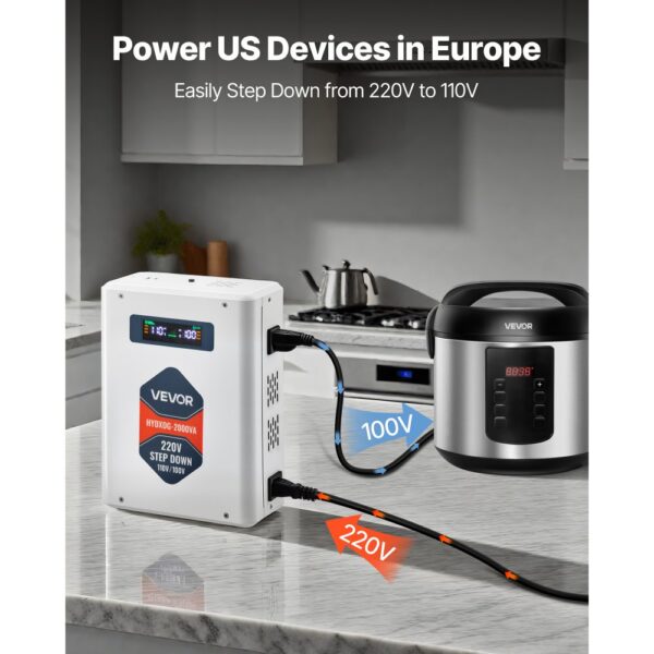 VEVOR Spannungswandler Abwärts, 2000 VA, 220 V auf 110 V Leistungstransformator – Bild 3