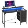 VEVOR Computertisch Bürotisch Schreibtisch mit intelligenten LED-Leuchten & Steckdosen