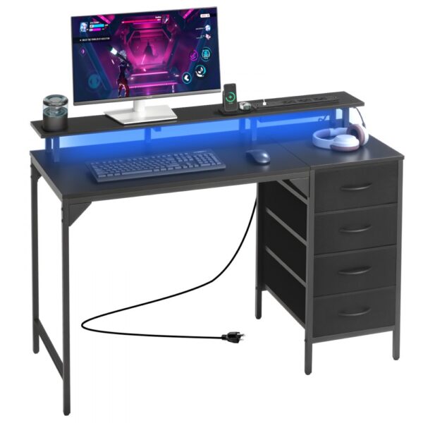 VEVOR Computertisch Bürotisch Schreibtisch mit intelligenten LED-Leuchten & Steckdosen