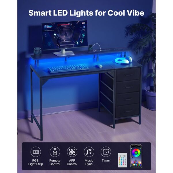 VEVOR Computertisch Bürotisch Schreibtisch mit intelligenten LED-Leuchten & Steckdosen – Bild 2