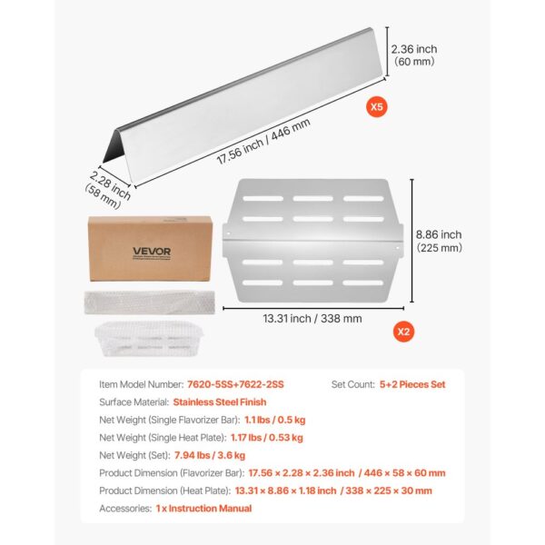 VEVOR 5 Flavorizer Bars + 2 Heizplatten, Aromaschienen Flammenverteiler für Grills (Weber Genesis 300-Serie) – Bild 2 VEVOR 5 Flavorizer Bars + 2 Heizplatten, Aromaschienen Flammenverteiler für Grills (Weber Genesis 300-Serie) – Bild 2