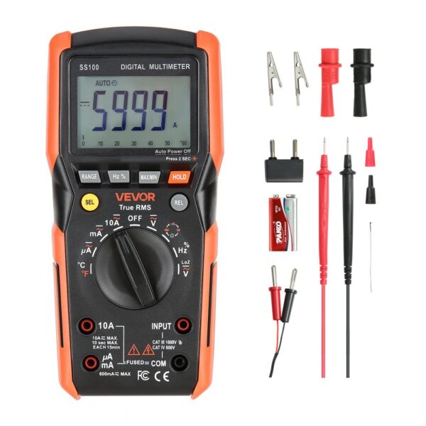 VEVOR Digitalmultimeter, 6000-Count TRMS DC/AC-Voltmeter-Stromtester, automatischer Bereichswahl für Strom