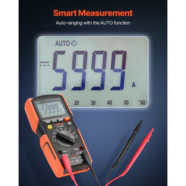 VEVOR Digitalmultimeter, 6000-Count TRMS DC/AC-Voltmeter-Stromtester, automatischer Bereichswahl für Strom – Bild 4