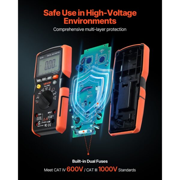 VEVOR Digitalmultimeter, 6000-Count TRMS DC/AC-Voltmeter-Stromtester, automatischer Bereichswahl für Strom – Bild 5