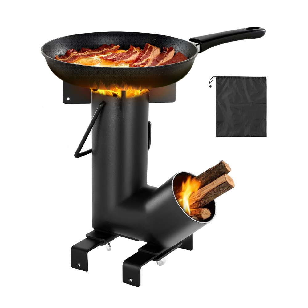 VEVOR Raketenofen, BBQ Rakete Holzofen aus Karbonstahl mit Tragetasche, Camping Outdoor-Campingkocher