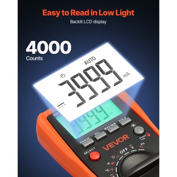 VEVOR Digitalmultimeter, 4000-Count TRMS DC/AC Voltmeter Stromtester, Auto-Ranging-Multimeter für Strom – Bild 3