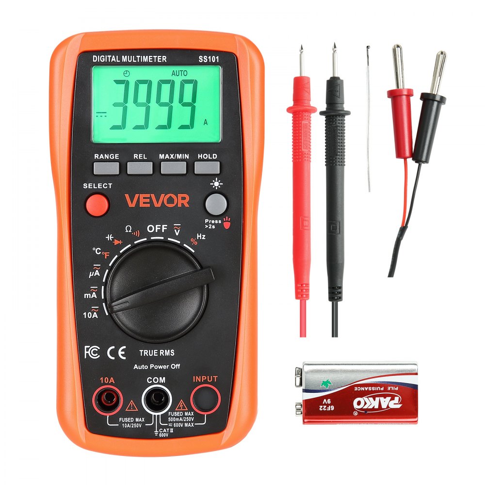 VEVOR Digitalmultimeter, 4000-Count TRMS DC/AC Voltmeter Stromtester, Auto-Ranging-Multimeter für Strom