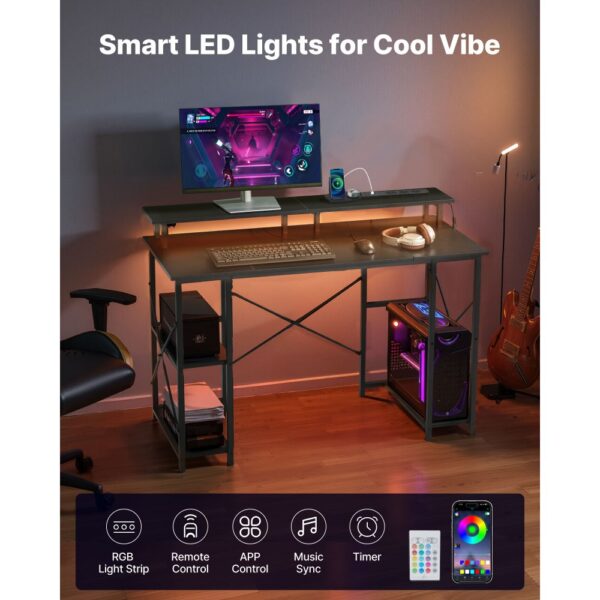 VEVOR Computertisch Bürotisch Schreibtisch mit intelligenten LED-Leuchten & Steckdosen – Bild 2