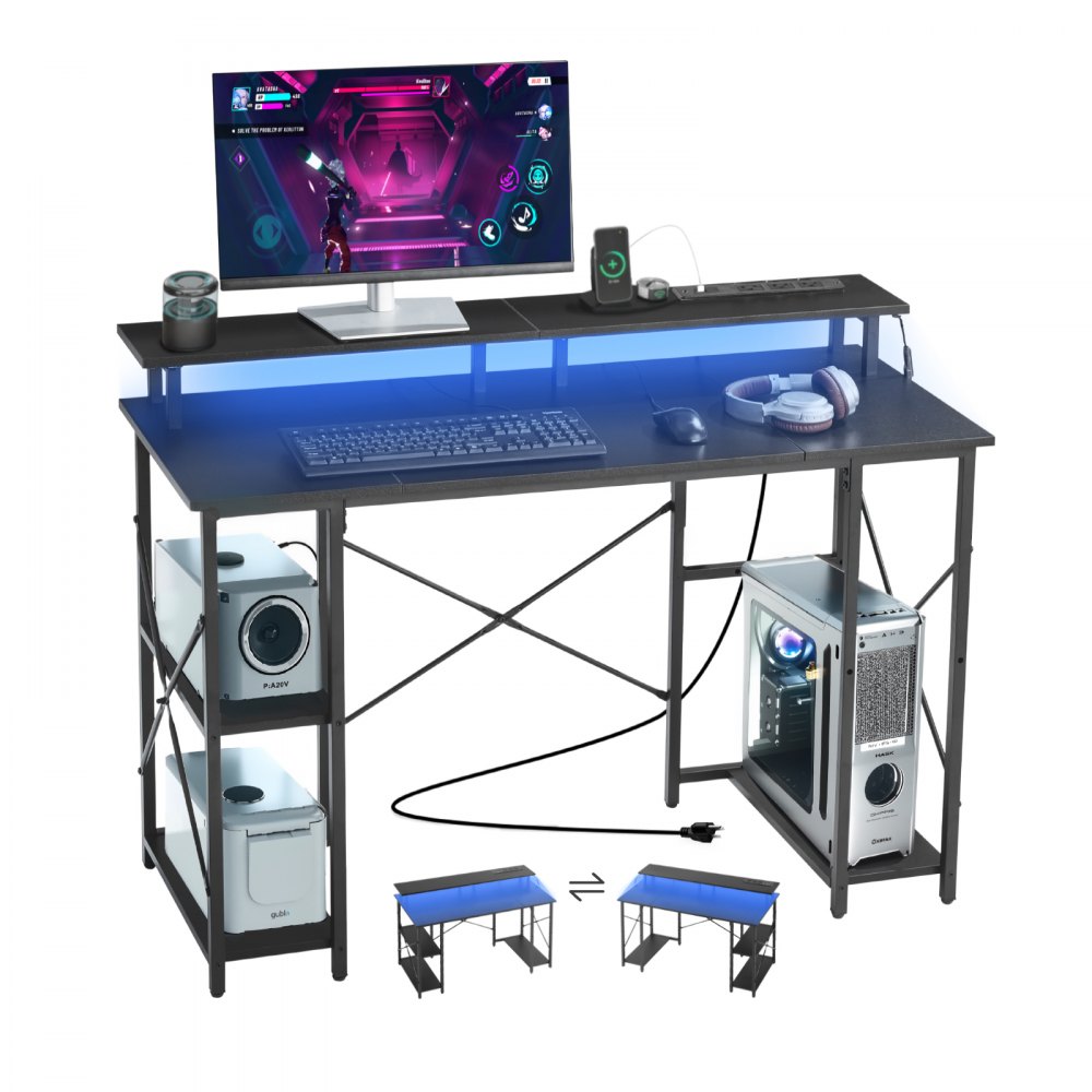 VEVOR Computertisch Bürotisch Schreibtisch mit intelligenten LED-Leuchten & Steckdosen