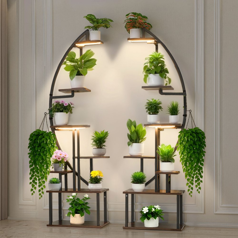 VEVOR Pflanzenständer mit Wachstumslichtern 2er Pack, 7-stufiger Blumenständer, 550x260x1665mm