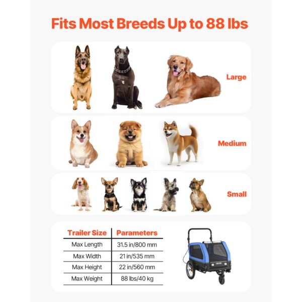 VEVOR Hundeanhänger, bis zu 40 kg, 2-in-1-Fahrradanhänger für kleine und große Hunde – Bild 3
