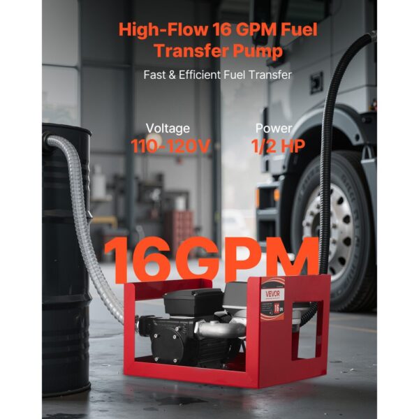VEVOR Kraftstofftransferpumpe, 60L/min, 2 Schläuchen, 13,7m Förderhöhe – Bild 2 VEVOR Kraftstofftransferpumpe, 60L/min, 2 Schläuchen, 13,7m Förderhöhe – Bild 2