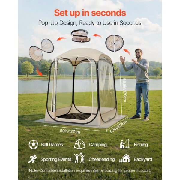 VEVOR Transparentes Zelt, 127x127x170 cm, Pop-up-Zelt für 1–2 Personen – Bild 2