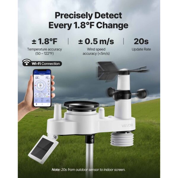 VEVOR 7-in-1 WLAN-Wetterstation mit APP, 7,5-Zoll-VA-Display, solarbetriebener Außensensor – Bild 3