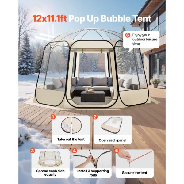 VEVOR Pop-up-Bubble-Zelt, 366 x 345 x 220 cm, transparentes Campingzelt, 540°-Panoramablick – Bild 2