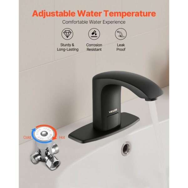 VEVOR berührungsloser Waschtischhahn (Mattschwarz) Badezimmer, automatische Waschtischarmatur – Bild 4