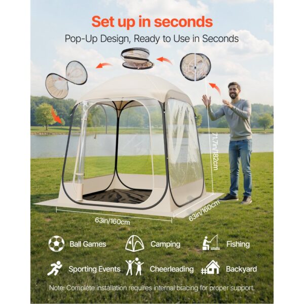 VEVOR Transparentes Zelt, 160x160x182 cm, Pop-up-Zelt für 2–4 Personen – Bild 2