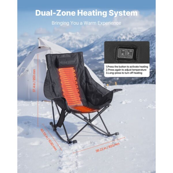 VEVOR Campingstuhl Beheizt 1030 x 920 x 950 mm, 3 Heizstufen, Tragkraft 102 kg – Bild 2