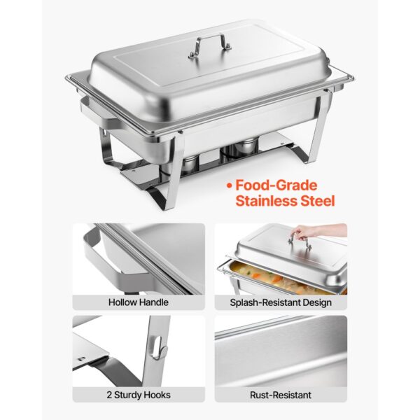 VEVOR rechteckiger Chafing Dish Set 8,5 L Speisenwärmer (2 Stk.) Buffet Warmhaltebehälter mit Griff – Bild 4