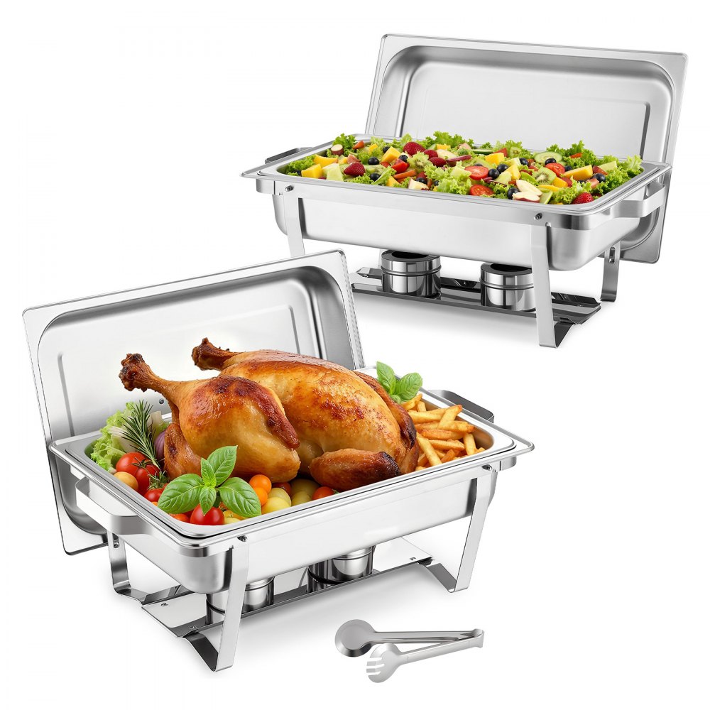 VEVOR rechteckiger Chafing Dish Set 8,5 L Speisenwärmer (2 Stk.) Buffet Warmhaltebehälter mit Griff